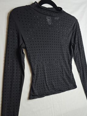 No Boundaries Rhinstone Studded Black Mesh Long Sleeve Semi Sheer Goth Rock Emo
